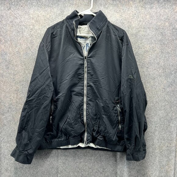 Tommy Bahama Bomber Jacket Mens Large Black Full Zip Lightweight Vintage - Picture 1 of 11